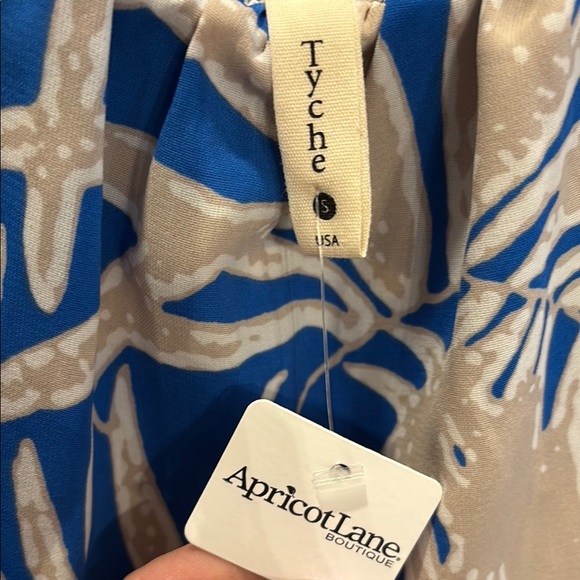 NWT Tychee sleeveless blue/tan maxi dress sz S - Picture 4 of 6